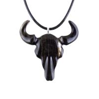 Bull Skull Necklace, Hand Carved Wooden Buffalo Head Pendant, Ox Cowboy Pendant, Taurus Jewelry