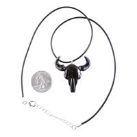 Bull Skull Necklace, Hand Carved Wooden Buffalo Head Pendant, Ox Cowboy Pendant, Taurus Jewelry