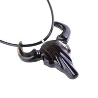 Bull Skull Necklace, Hand Carved Wooden Buffalo Head Pendant, Ox Cowboy Pendant, Taurus Jewelry