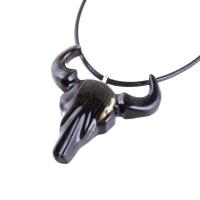 Bull Skull Necklace, Hand Carved Wooden Buffalo Head Pendant, Ox Cowboy Pendant, Taurus Jewelry