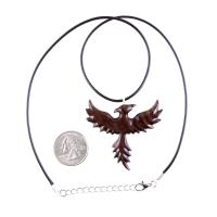 Hand Carved Phoenix Necklace, Wooden Rising Phoenix Pendant for Men or Women, Wood Firebird Fantasy Inspirational Jewelry