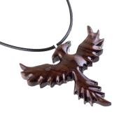 Hand Carved Phoenix Necklace, Wooden Rising Phoenix Pendant for Men or Women, Wood Firebird Fantasy Inspirational Jewelry