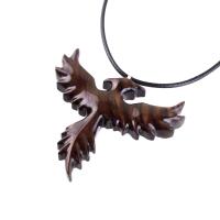 Hand Carved Phoenix Necklace, Wooden Rising Phoenix Pendant for Men or Women, Wood Firebird Fantasy Inspirational Jewelry