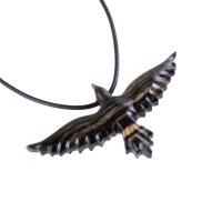 Flying Raven Necklace, Hand Carved Wooden Crow Pendant for Men Women, Wood Bird Jewelry