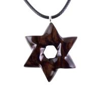 Star of David Pendant, Hand Carved Wooden Jewish Star Necklace for Men or Women, Wood Jewish Jewelry