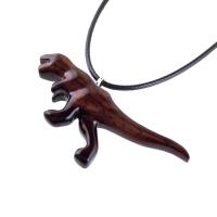 Hand Carved Wood Dinosaur Pendant, T-Rex Jurassic Necklace