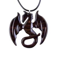 Dragon Necklace for Men Women, Wooden Dragon Pendant, Hand Carved Fantasy Wood Jewelry