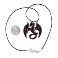 Dragon Necklace for Men Women, Wooden Dragon Pendant, Hand Carved Fantasy Wood Jewelry