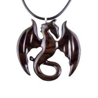 Dragon Necklace for Men Women, Wooden Dragon Pendant, Hand Carved Fantasy Wood Jewelry