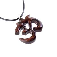 Hand Carved Ohm Necklace, Wooden Om Pendant, Namaste Yoga Wood Jewelry Gift