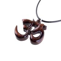 Hand Carved Ohm Necklace, Wooden Om Pendant, Namaste Yoga Wood Jewelry Gift