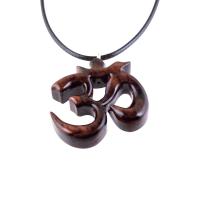 Hand Carved Ohm Necklace, Wooden Om Pendant, Namaste Yoga Wood Jewelry Gift