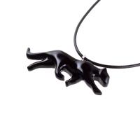 Black Jaguar Panther Necklace, Hand Carved Wooden Panther Pendant, Totem Spirit Animal Wood Jewelry