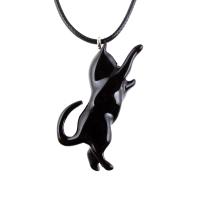 Hand Carved Black Cat Pendant, Wooden Kitten Necklace for Men or Women, Pet Animal Jewelry, Cat Lover Gift for Him Her