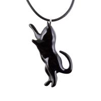 Hand Carved Black Cat Pendant, Wooden Kitten Necklace for Men or Women, Pet Animal Jewelry, Cat Lover Gift for Him Her