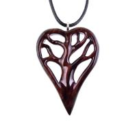 Hand-Carved Wooden Heart Necklace with Tree of Life – Unique and Stylish 5th Anniversary Wood Gift for Wife