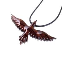 Hand Carved Raven Necklace, Wooden Crow Pendant, Wood Bird Pendant, Raven Totem Jewelry for Men or Women