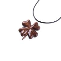 Hand Carved Four Leaf Clover Necklace, Wooden Shamrock Pendant, Lucky Charm Amulet, Good Luck Wood Jewelry Gift for Her