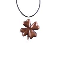 Hand Carved Four Leaf Clover Necklace, Wooden Shamrock Pendant, Lucky Charm Amulet, Good Luck Wood Jewelry Gift for Her