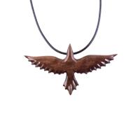 Flying Raven Necklace, Hand Carved Wooden Crow Pendant, Totem Wood Bird Jewelry for Men or Women, One of a Kind Gift for Him Her