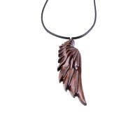 Wooden Angel Wing Pendant Necklace, Hand Carved Protection Amulet Gift for Him, One of a Kind Christian Wood Jewelry