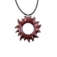 Sun Pendant, Hand Carved Sunburst Necklace, Wooden Celestial Jewelry for Men Women, Solar Eclipse Wood Jewelry