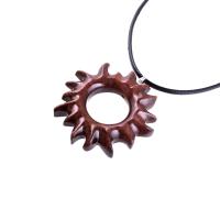 Sun Pendant, Hand Carved Sunburst Necklace, Wooden Celestial Jewelry for Men Women, Solar Eclipse Wood Jewelry