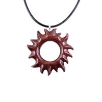 Sun Pendant, Hand Carved Sunburst Necklace, Wooden Celestial Jewelry for Men Women, Solar Eclipse Wood Jewelry