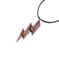 Lighting Bolt Necklace, Hand Carved Wooden Lightning Strike Pendant, Handmade Storm Wood Jewelry Gift for Her Him