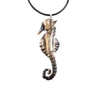 Hand Carved Wooden Seahorse Pendant Necklace for Men and Women, Sea Animal Wood Jewelry, One of a Kind Gift for Him Her
