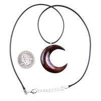 Hand Carved Wooden Crescent Moon Pendant Necklace, Handmade Celestial Wood Jewelry, One of a Kind Gift