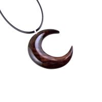 Hand Carved Wooden Crescent Moon Pendant Necklace, Handmade Celestial Wood Jewelry, One of a Kind Gift