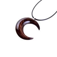 Hand Carved Wooden Crescent Moon Pendant Necklace, Handmade Celestial Wood Jewelry, One of a Kind Gift