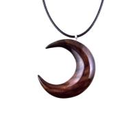 Hand Carved Wooden Crescent Moon Pendant Necklace, Handmade Celestial Wood Jewelry, One of a Kind Gift