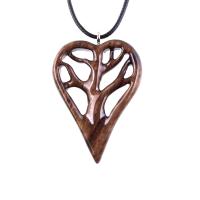 Hand-Carved Wooden Heart Pendant Necklace with Tree of Life – One-of-a-Kind 5th Anniversary Wood Gift for Her