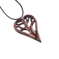 Hand-Carved Wooden Heart Pendant Necklace with Tree of Life – One-of-a-Kind 5th Anniversary Wood Gift for Her