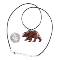 Hand Carved Wooden Bear Pendant, Grizzly Bear Necklace, Totem Spirit Animal Woodland Jewelry for Men or Women