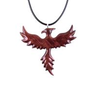 Rising Phoenix Necklace, Hand Carved Wooden Phoenix Pendant, Wood Firebird Jewelry, Inspirational Gift for Her Him