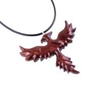 Rising Phoenix Necklace, Hand Carved Wooden Phoenix Pendant, Wood Firebird Jewelry, Inspirational Gift for Her Him