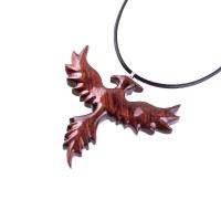 Rising Phoenix Necklace, Hand Carved Wooden Phoenix Pendant, Wood Firebird Jewelry, Inspirational Gift for Her Him