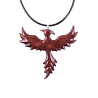 Rising Phoenix Necklace, Hand Carved Wooden Phoenix Pendant, Wood Firebird Jewelry, Inspirational Gift for Her Him