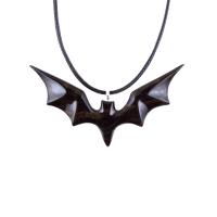 Bat Necklace, Hand Carved Wooden Bat Pendant, Gothic Wood Jewelry Gift for Women Men in Black and Brown