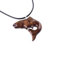 Salmon Necklace, Hand Carved Wooden Fish Pendant, Trout Necklace, Mens Wood Pendant, Fishermen Jewelry, Gift for Him
