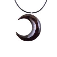 Crescent Moon Necklace, Hand Carved Wooden Moon Pendant, Wood Celestial Necklace, One of a Kind Lunar Jewelry