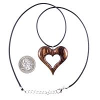 Wood Heart Necklace, Hand Carved Wooden Heart Pendant, 5th Anniversary Gift for Her, One of a Kind Wood Jewelry