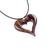 Wood Heart Necklace, Hand Carved Wooden Heart Pendant, 5th Anniversary Gift for Her, One of a Kind Wood Jewelry