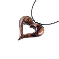 Wood Heart Necklace, Hand Carved Wooden Heart Pendant, 5th Anniversary Gift for Her, One of a Kind Wood Jewelry