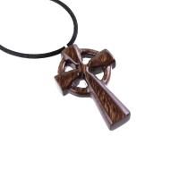 Celtic Cross Pendant, Hand Carved Wood Cross Necklace, Irish Mens Wooden Christian Jewelry, One of a Kind Gift for Him