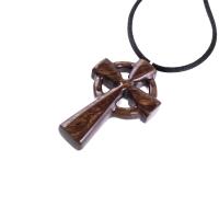 Celtic Cross Pendant, Hand Carved Wood Cross Necklace, Irish Mens Wooden Christian Jewelry, One of a Kind Gift for Him