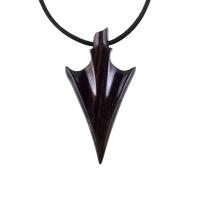 Hand Carved Arrowhead Necklace, Wooden Arrow Pendant, Mens Wood Necklace, Tribal Jewelry in Black with Brown Streaks